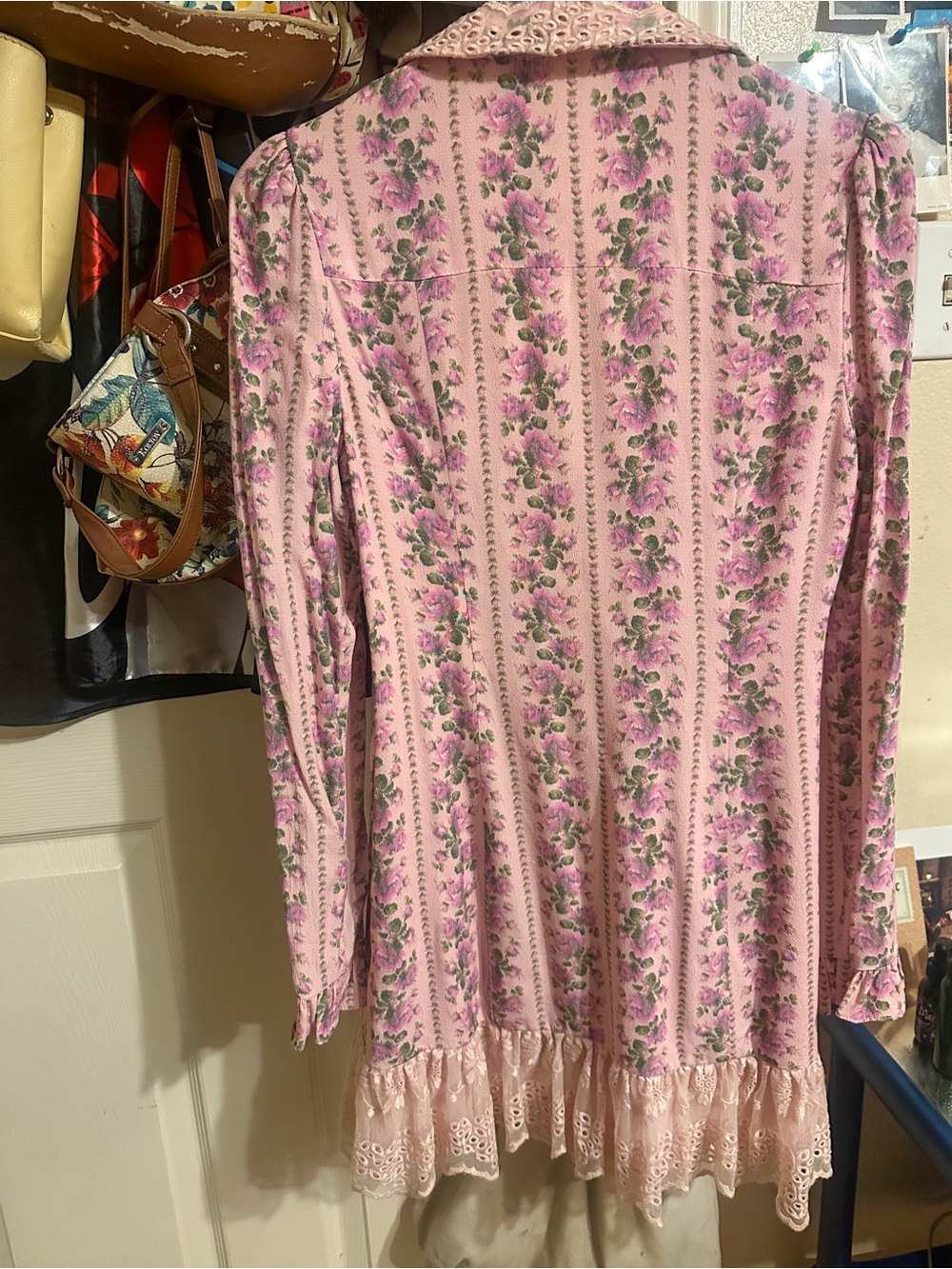 LoveShackFancy Pink Floral Long-Sleeve Blazer Dress with Lace Trim - Picture 3 of 5